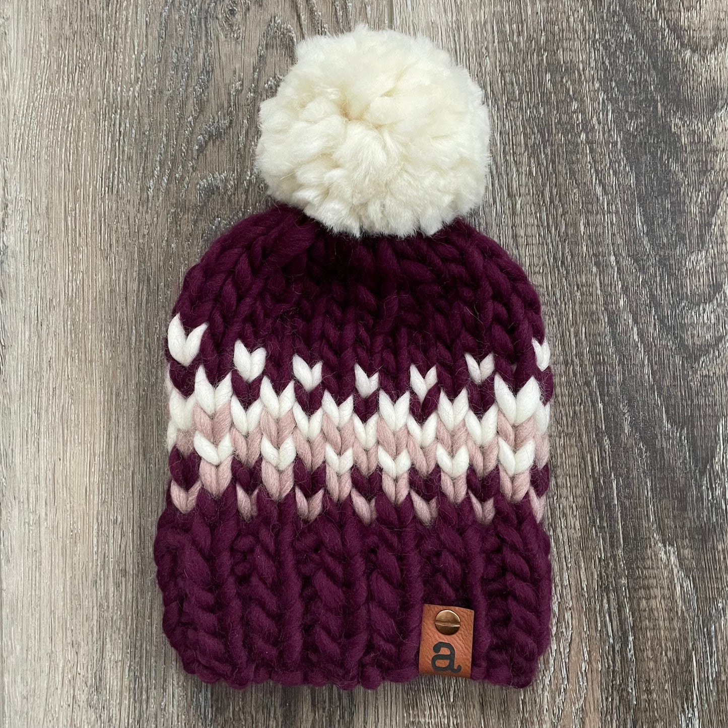 “The Helen” beanie | kids | 100% wool | Wine & Mauve Fading Hearts