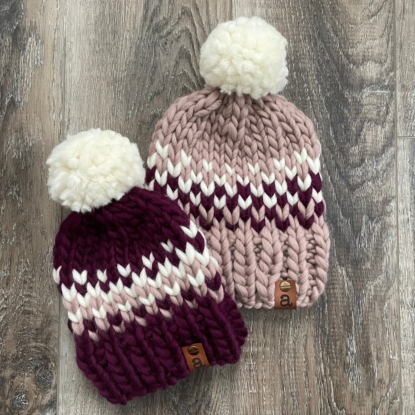 “The Helen” beanie | kids | 100% wool | Mauve & Wine Fading Hearts