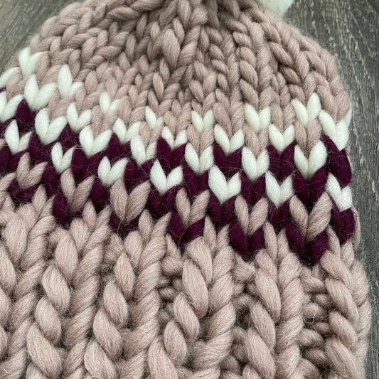 “The Helen” beanie | kids | 100% wool | Mauve & Wine Fading Hearts