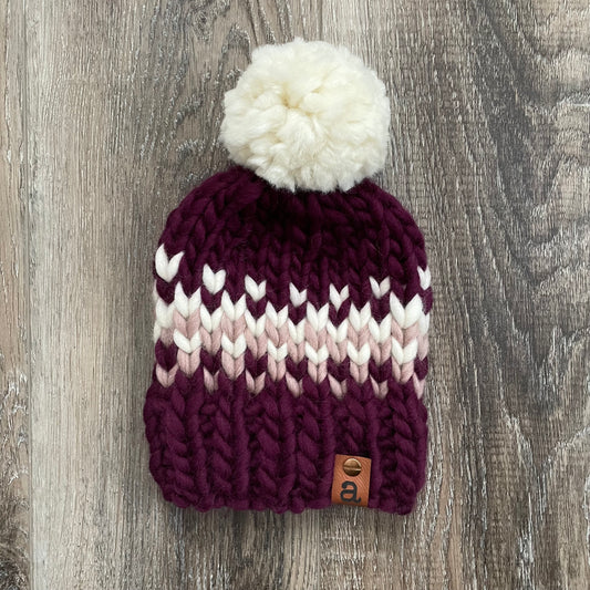 “The Helen” beanie | kids | 100% wool | Wine & Mauve Fading Hearts