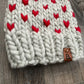 The “Helen” Beanie | 100% Wool | Tiny Hearts Red on Grey